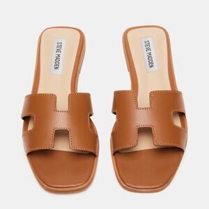 Steve Madden Hadyn Cognac Brown Leather Slide Sandals, Size 7.5 EUC